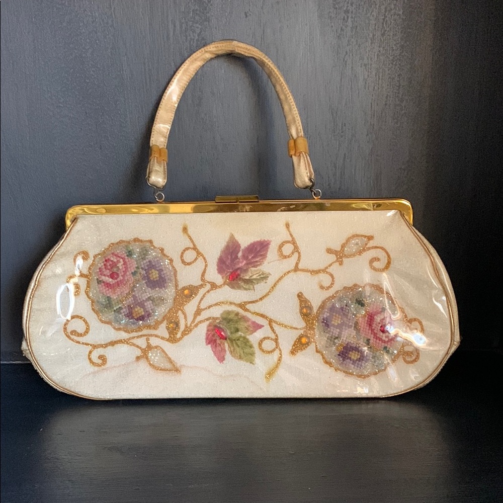 Vintage Elegant Floral Embroidered Cream Handbag